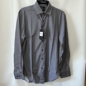 WRK 4 Way Stretch Button down Long sleeve Grey geometric print Men's Dress Shirt
